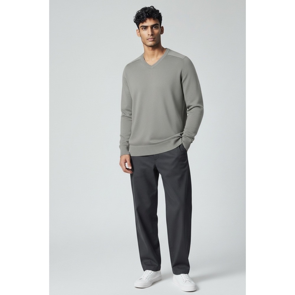 AG Green Label Men Medium VNeck Pullover Sweater Green/Gray Vented Preppy Sporty
